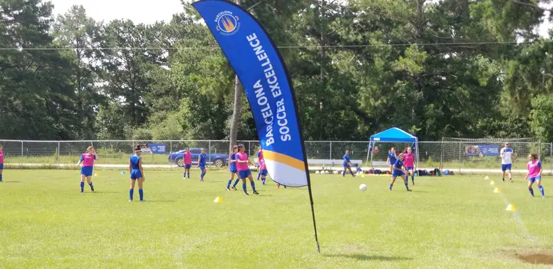 Campers training and competing at the Barcelona International Elite Soccer Camp