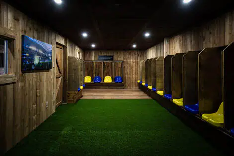 Locker room with wooden lockers