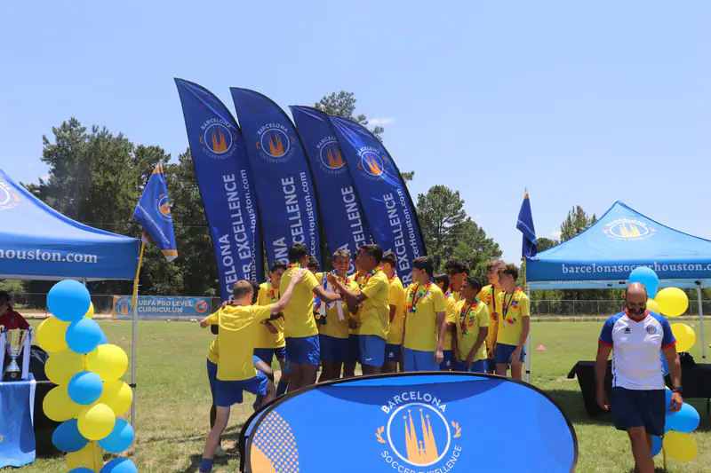 Campers training and competing at the Barcelona International Elite Soccer Camp