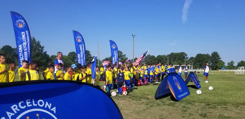 Campers training and competing at the Barcelona International Elite Soccer Camp
