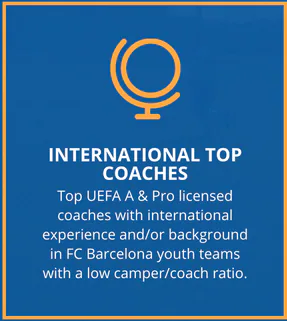 International Top Coaches. Top UEFA A & Pro licensed coaches with international experience and/or background in FC Barcelona youth teams with a low camper/coach ratio.