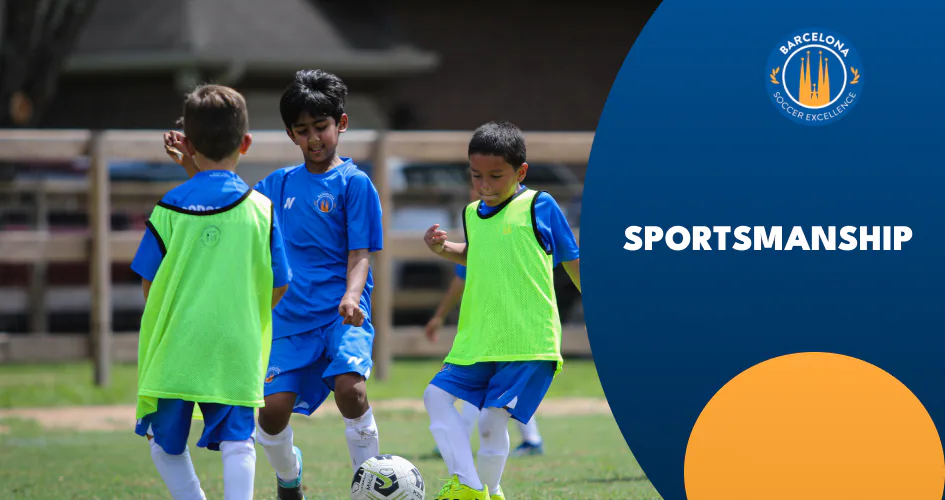 Sportsmanship: young players competing for the ball in training