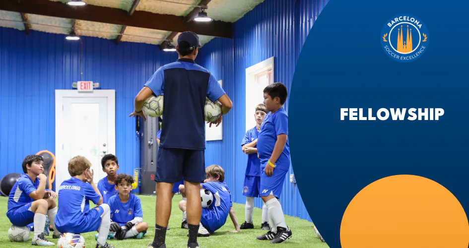 Fellowship: a coach addressing players in the indoor training room